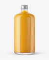 Clear Glass Bottle With Peach Juice Mockup