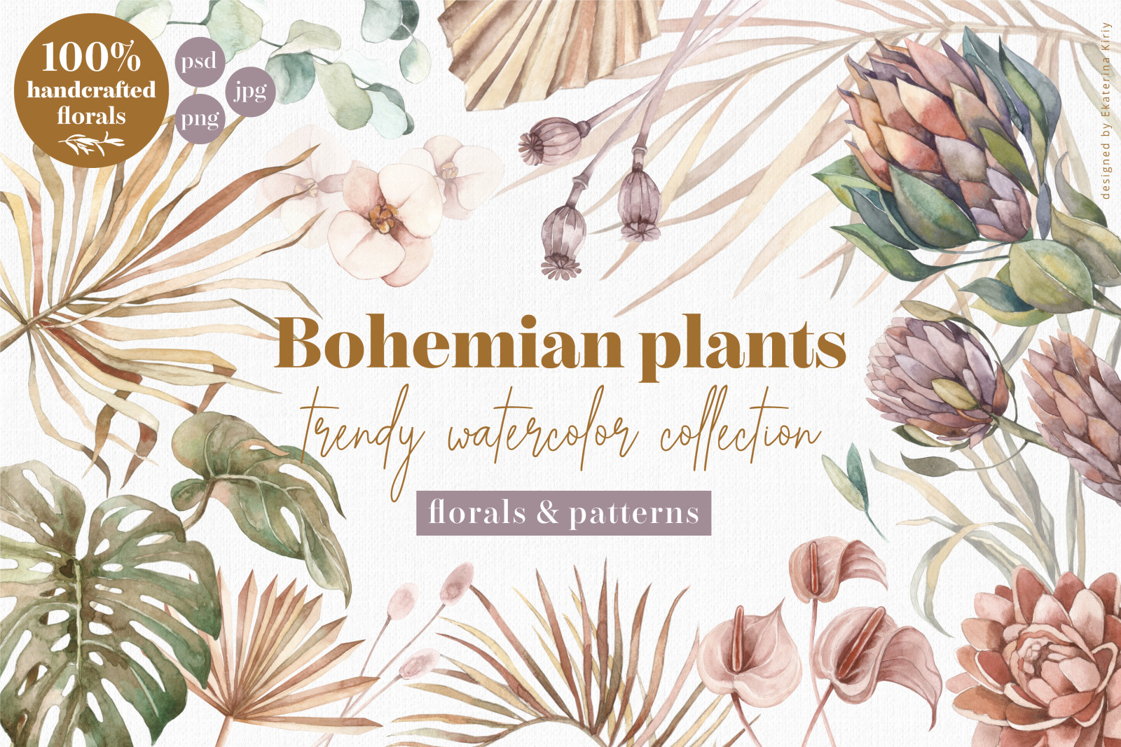 Bohemian plants - trendy watercolors