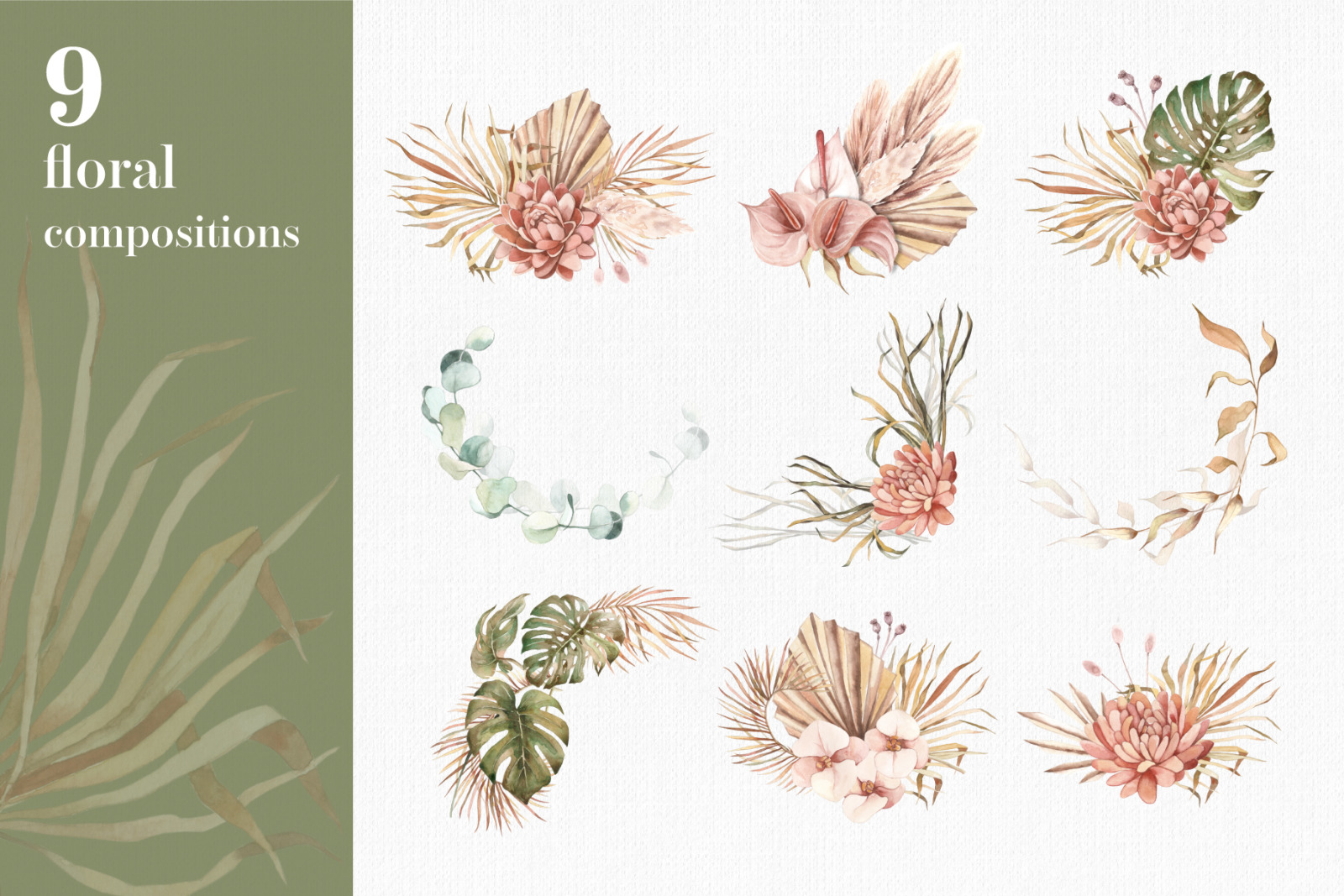 Bohemian plants - trendy watercolors