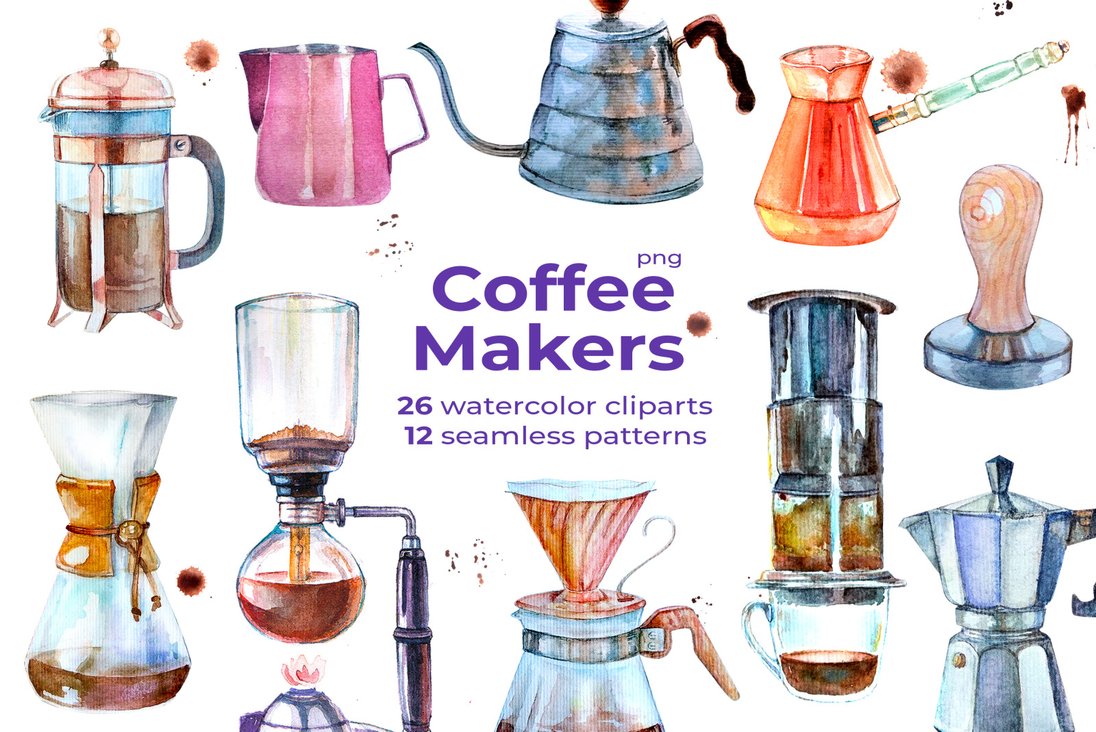 Watercolor Modern Coffee Makers Set