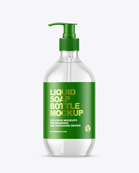 Clear Liquid Soap Bottle with Pump Mockup