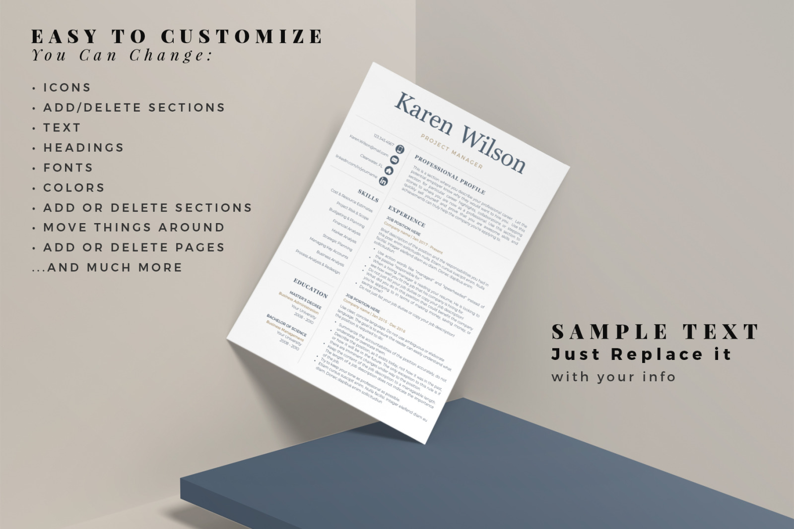 Professional Resume for project managers. Resume + Cover Letter + References + Career tips + icons