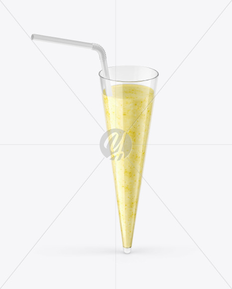 Plastic Cup w/ Banana Smoothie and Straw Mockup