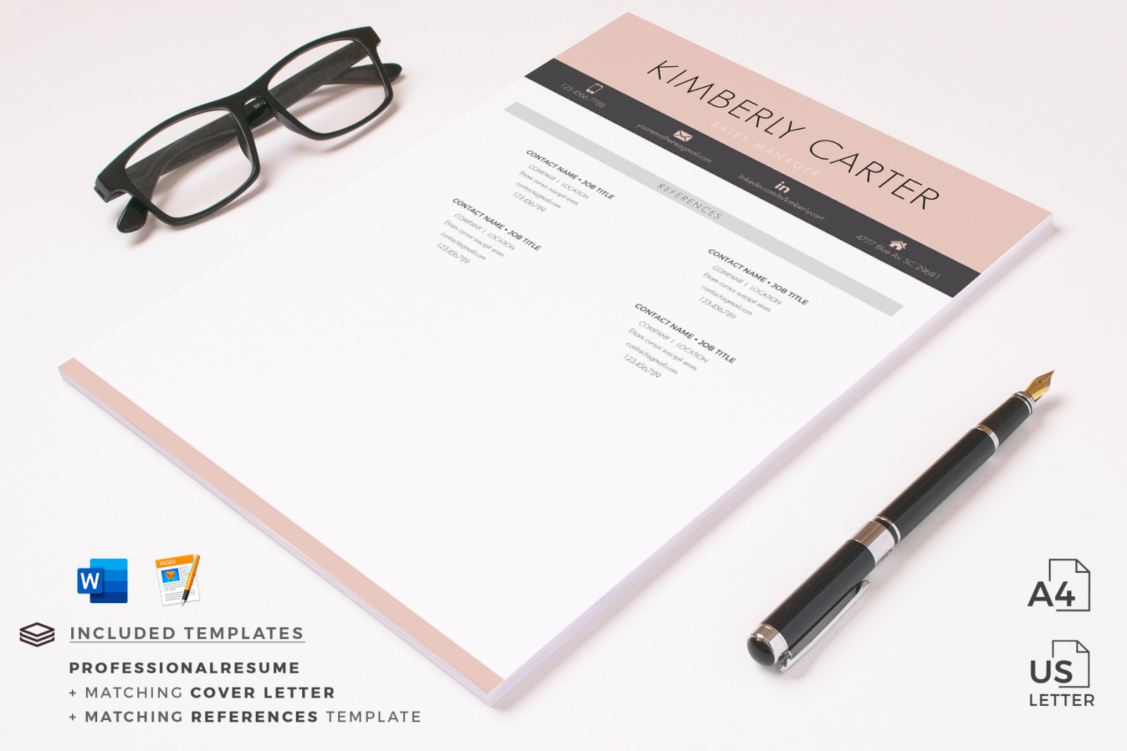 Modern CV template with photo for Sales Manager. CV, Resume + Cover Letter + References + icons