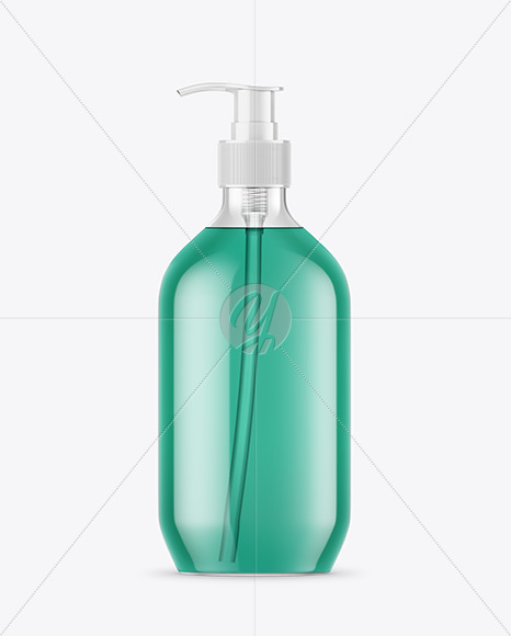 Clear Colored Liquid Soap Bottle with Pump Mockup