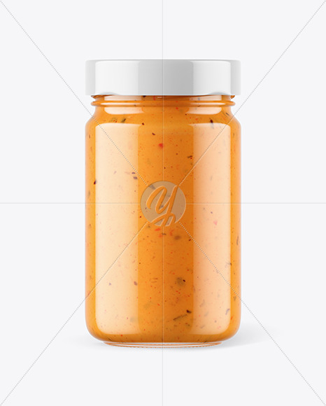 Clear Glass Jar with Chipotle Sauce Mockup