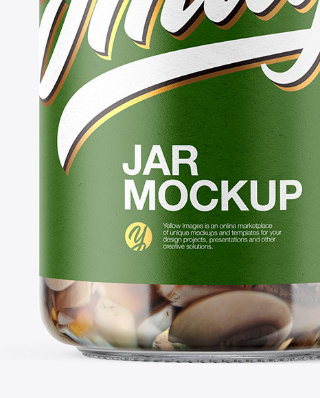 Clear Glass Jar with Marinated Mixed Mushrooms Mockup