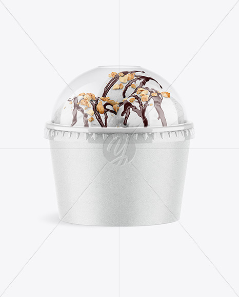 Kraft Ice Cream Cup with Plastic Cap Mockup - Front View