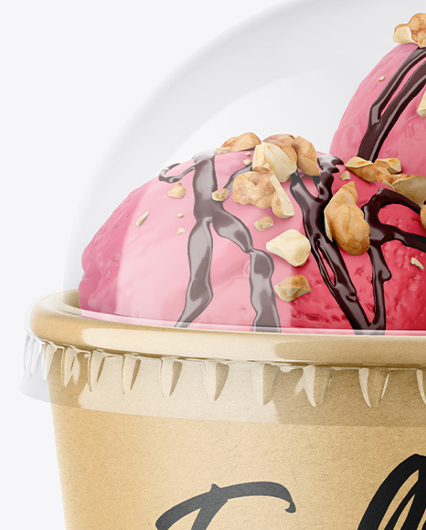 Kraft Ice Cream Cup with Plastic Cap Mockup - Front View