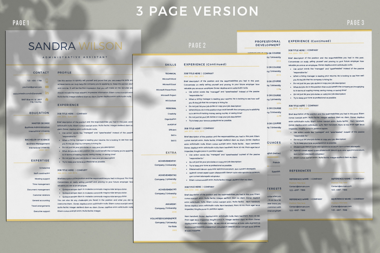 Modern Resume template in Word (docx) and iWork pages (.pages) format + Cover Letter and References