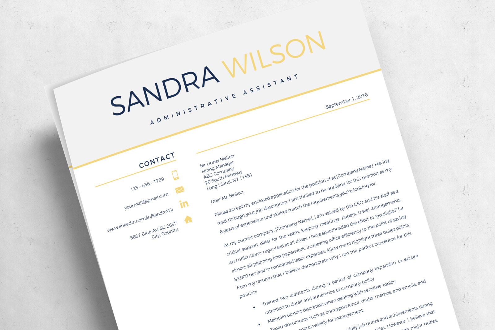 Modern Resume template in Word (docx) and iWork pages (.pages) format + Cover Letter and References