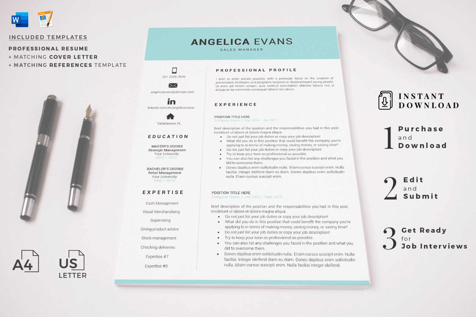 Sales Resume Template design for Microsoft Word and Mac Pages and matching cover letter & references Sales Resume Template design for Microsoft Word and Mac Pages and matching cover letter & references