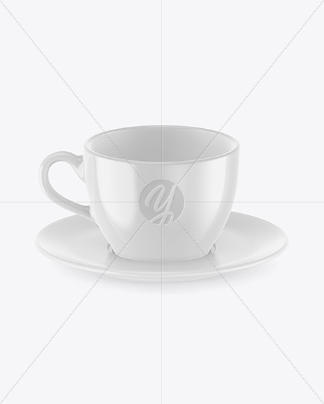 Glossy Coffee Cup w/ Plate Mockup