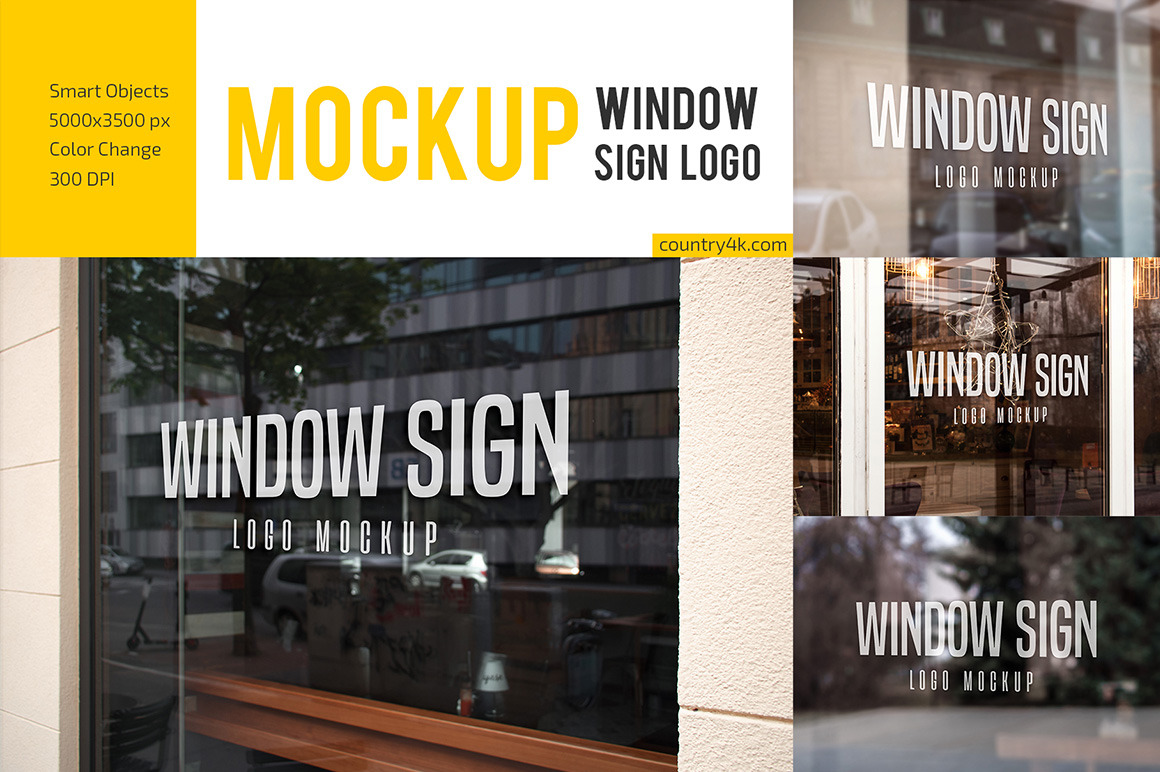 Window Sign Logo Mockup Set Window Sign Logo Mockup Set