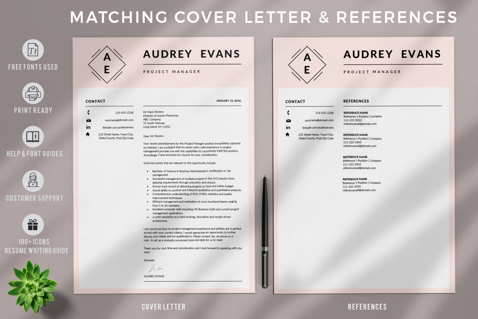 Creative Resume template with Logo. Project manager Resume, matching cover letter + References page Creative Resume template with Logo. Project manager Resume, matching cover letter + References page