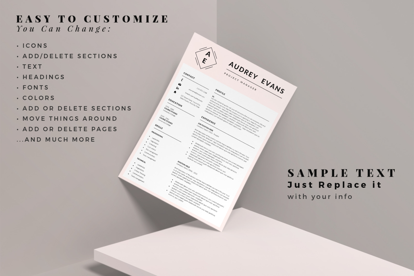 Creative Resume template with Logo. Project manager Resume, matching cover letter + References page Creative Resume template with Logo. Project manager Resume, matching cover letter + References page