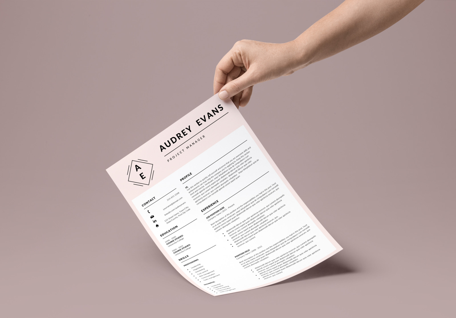 Creative Resume template with Logo. Project manager Resume, matching cover letter + References page