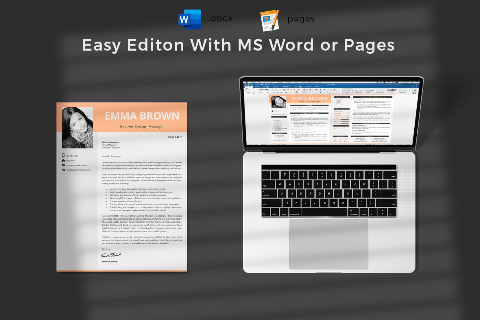 Modern CV Template with Picture for Microsoft Word and Pages and Matching Cover Letter &amp; References