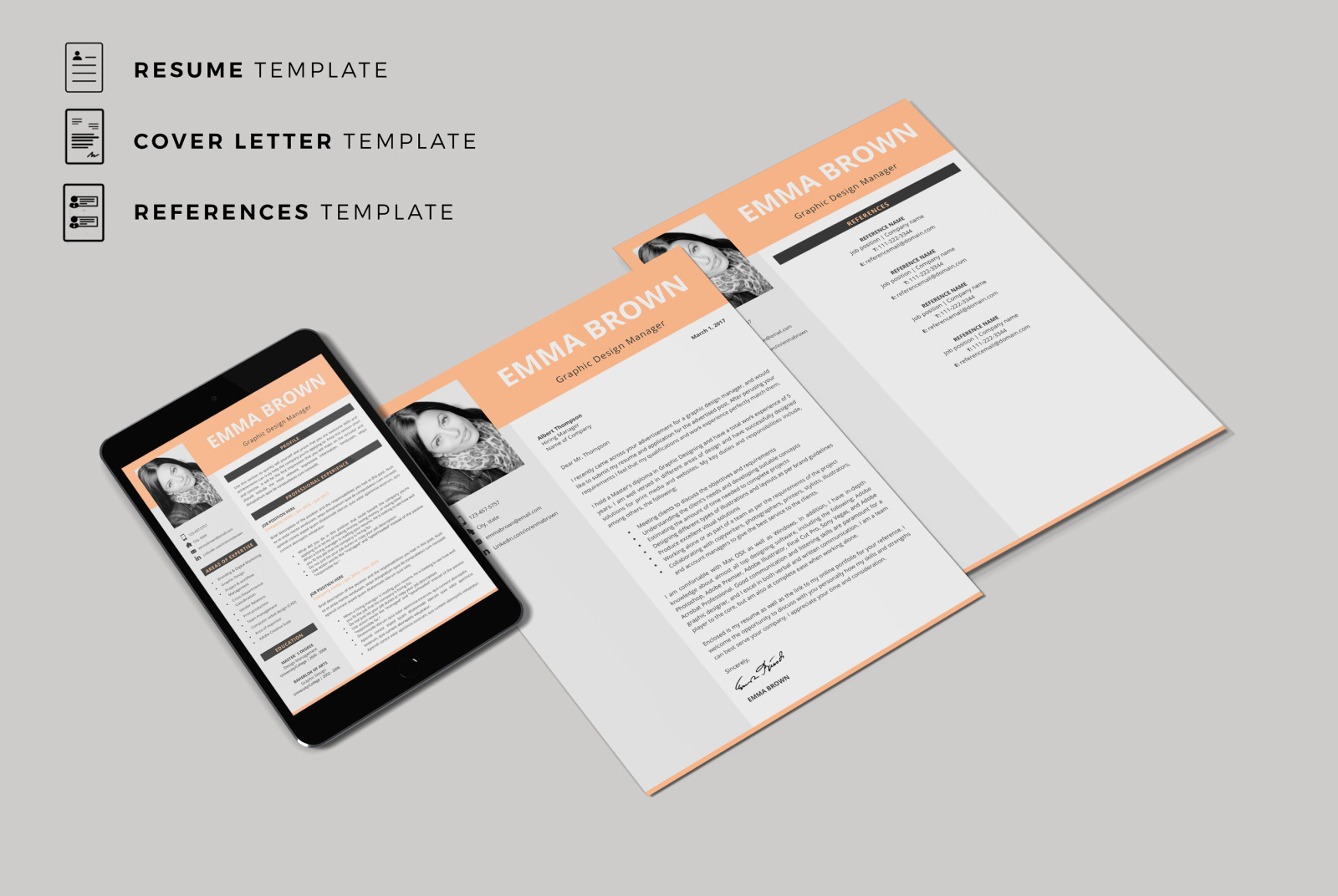 Modern CV Template with Picture for Microsoft Word and Pages and Matching Cover Letter &amp; References