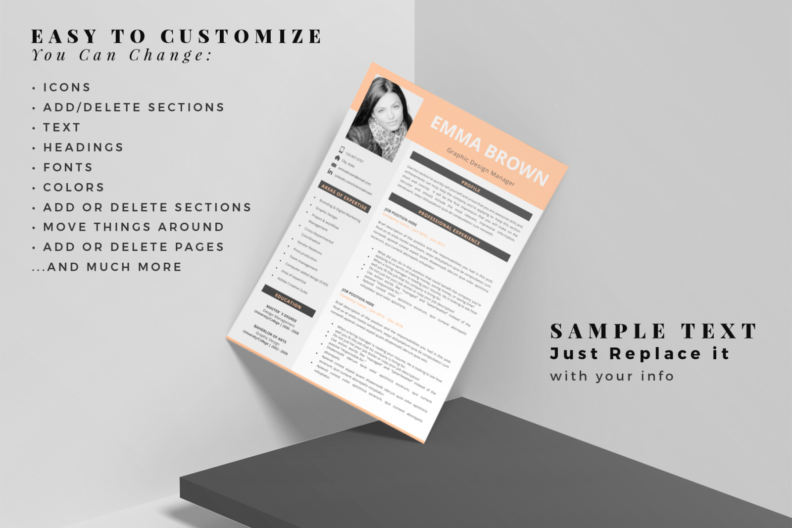 Modern CV Template with Picture for Microsoft Word and Pages and Matching Cover Letter &amp; References