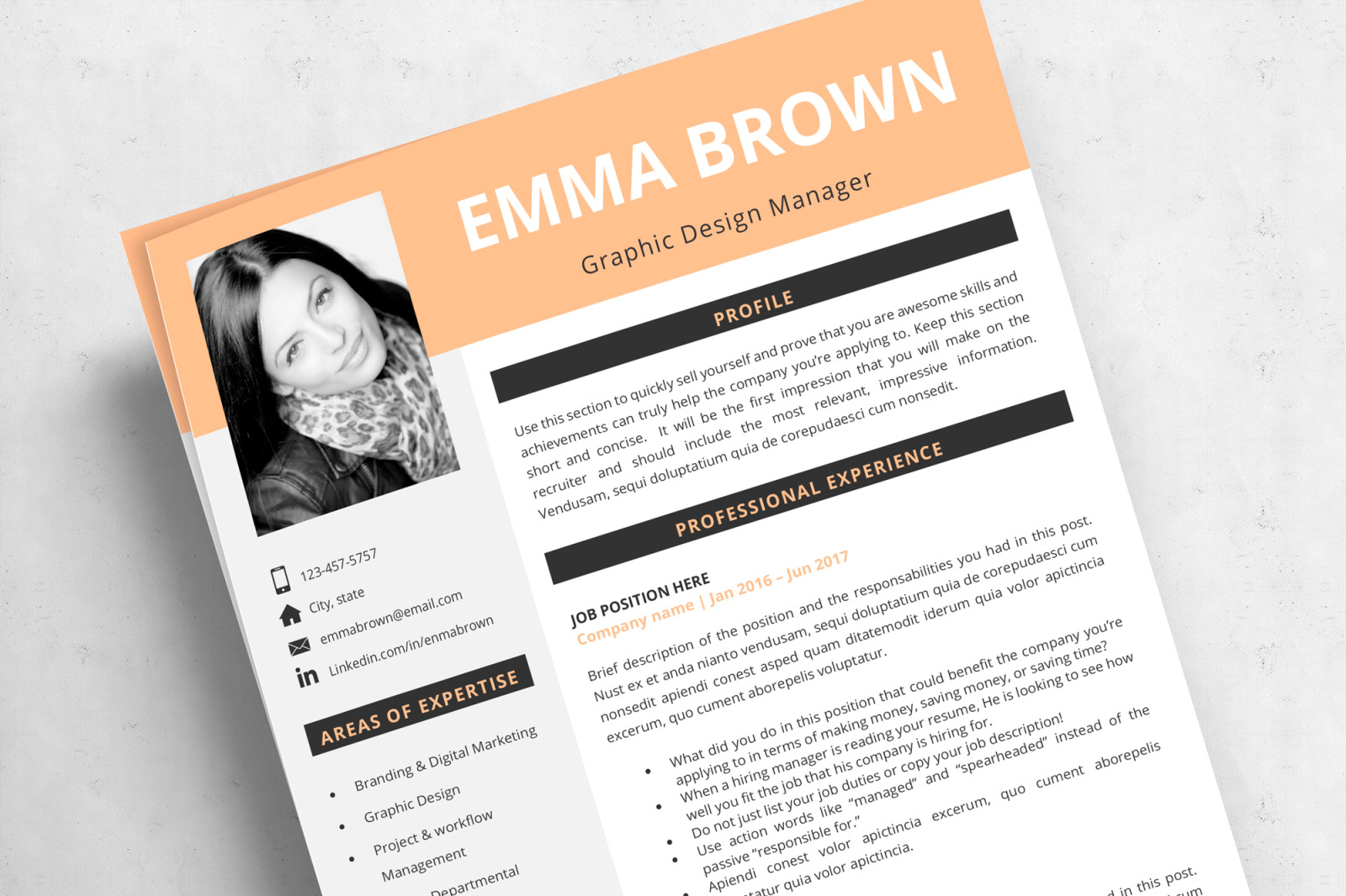 Modern CV Template with Picture for Microsoft Word and Pages and Matching Cover Letter &amp; References