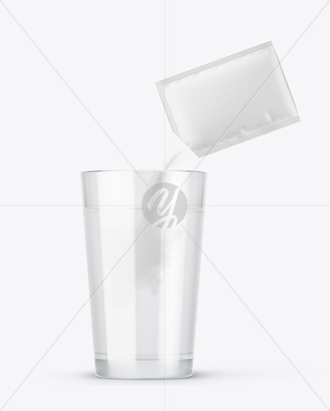 Sachet With Powder &amp; Water Glass Mockup