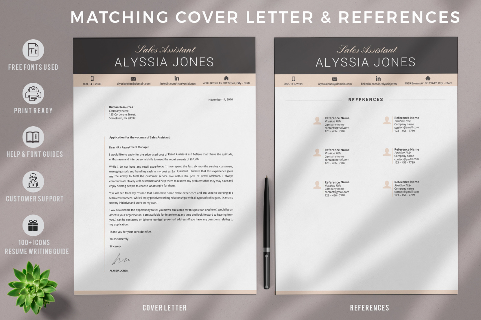 Sales Assistant Resume and Cover Letter template. Modern Resume, CV for MS Word and Apple Pages