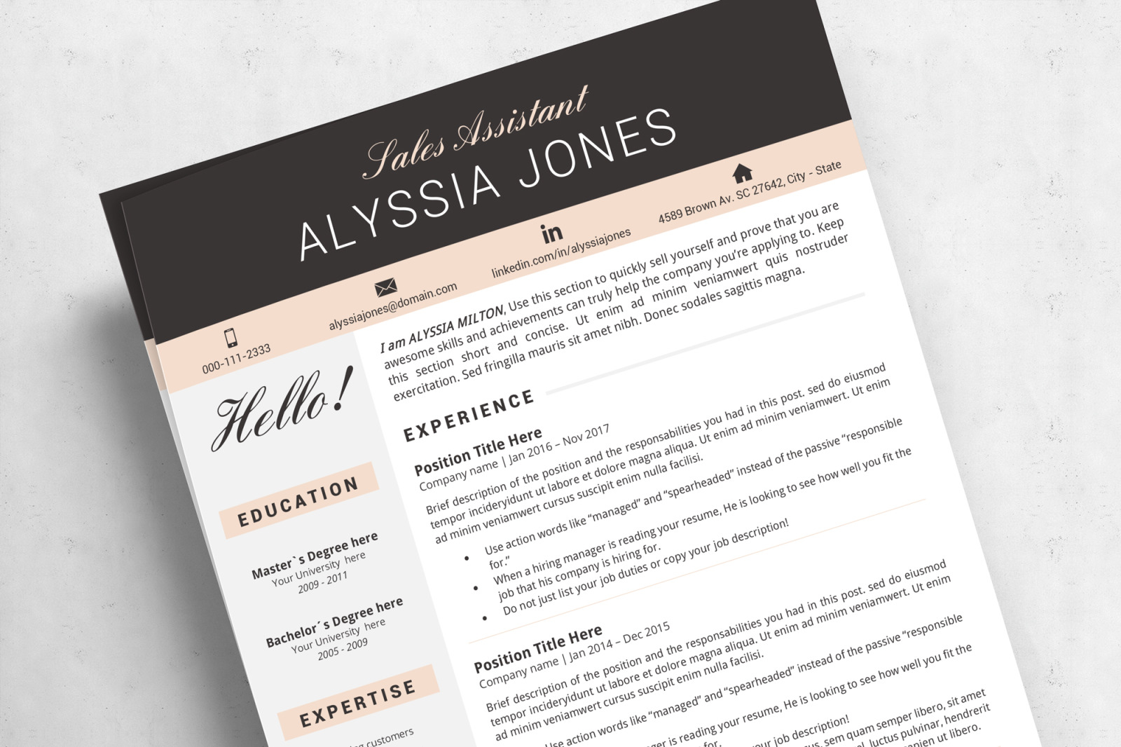 Sales Assistant Resume and Cover Letter template. Modern Resume, CV for MS Word and Apple Pages