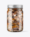 Clear Glass Jar with Marinated Mixed Mushrooms Mockup