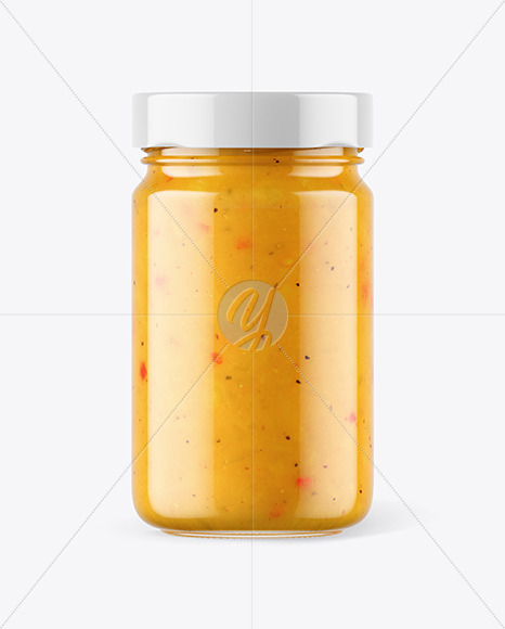 Clear Glass Jar with Curry Sauce Mockup