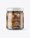 Clear Glass Jar with Marinated Mixed Mushrooms Mockup