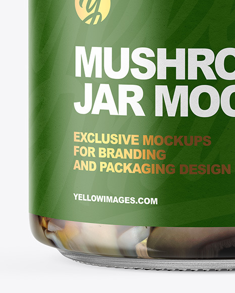 Clear Glass Jar with Marinated Mixed Mushrooms Mockup