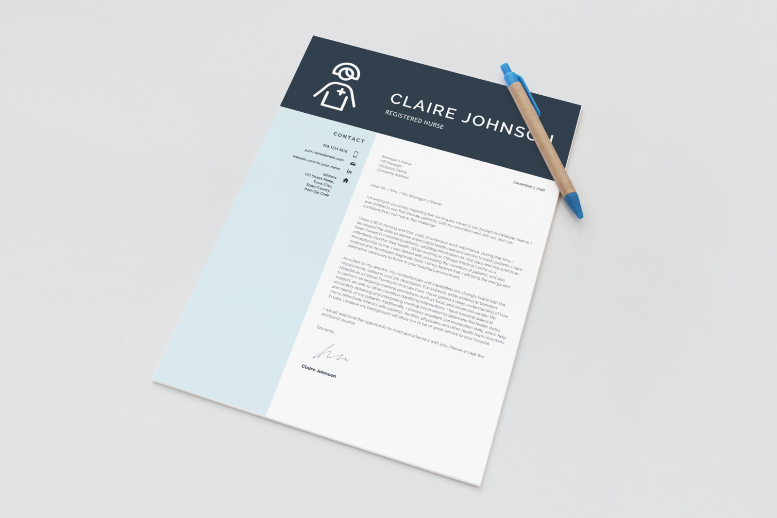 Registered Nurse Resume Template. New grad Nurse resume, CV + Cover letter and References for Word