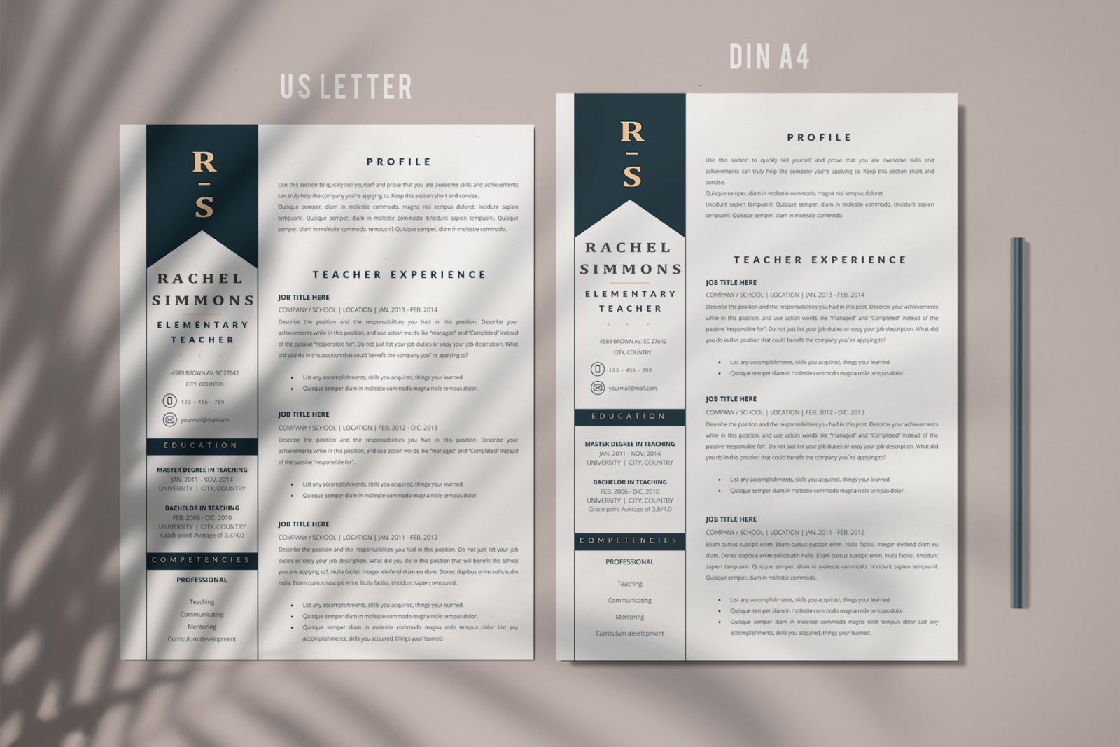 Teacher Resume Template. CV, Resume for Education with Cover Letter, References, Tips and Icons