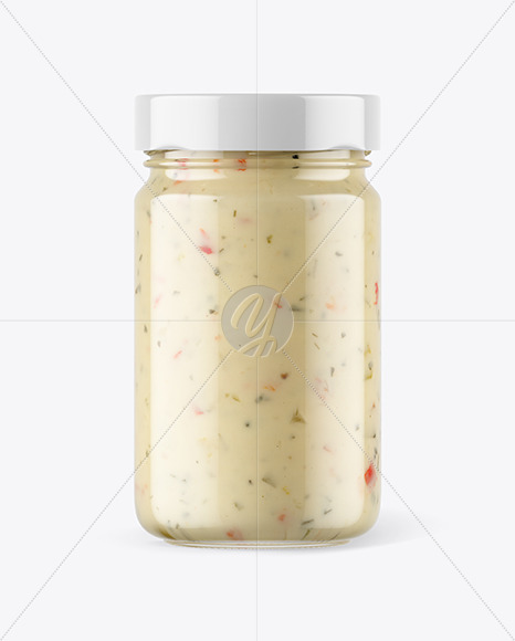 Clear Glass Jar with Garlic Sauce Mockup