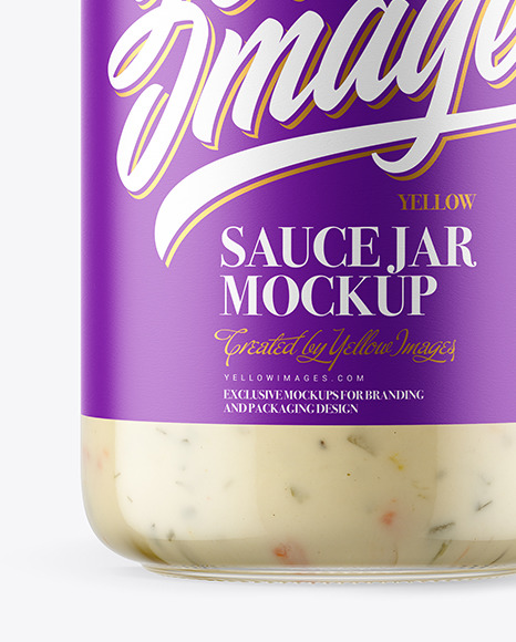 Clear Glass Jar with Garlic Sauce Mockup