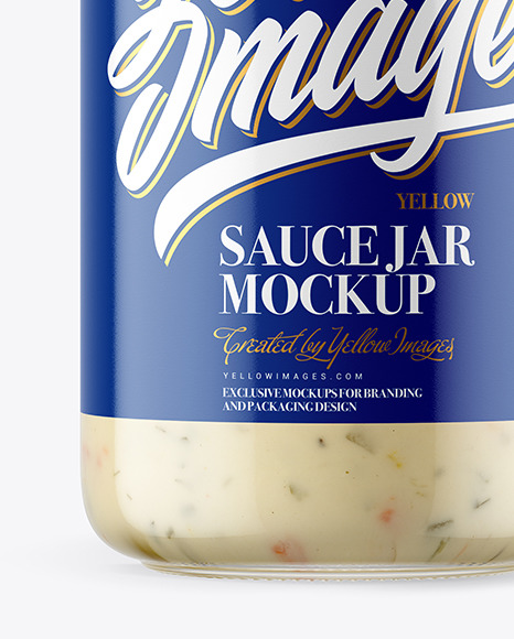 Clear Glass Jar with Garlic Sauce Mockup