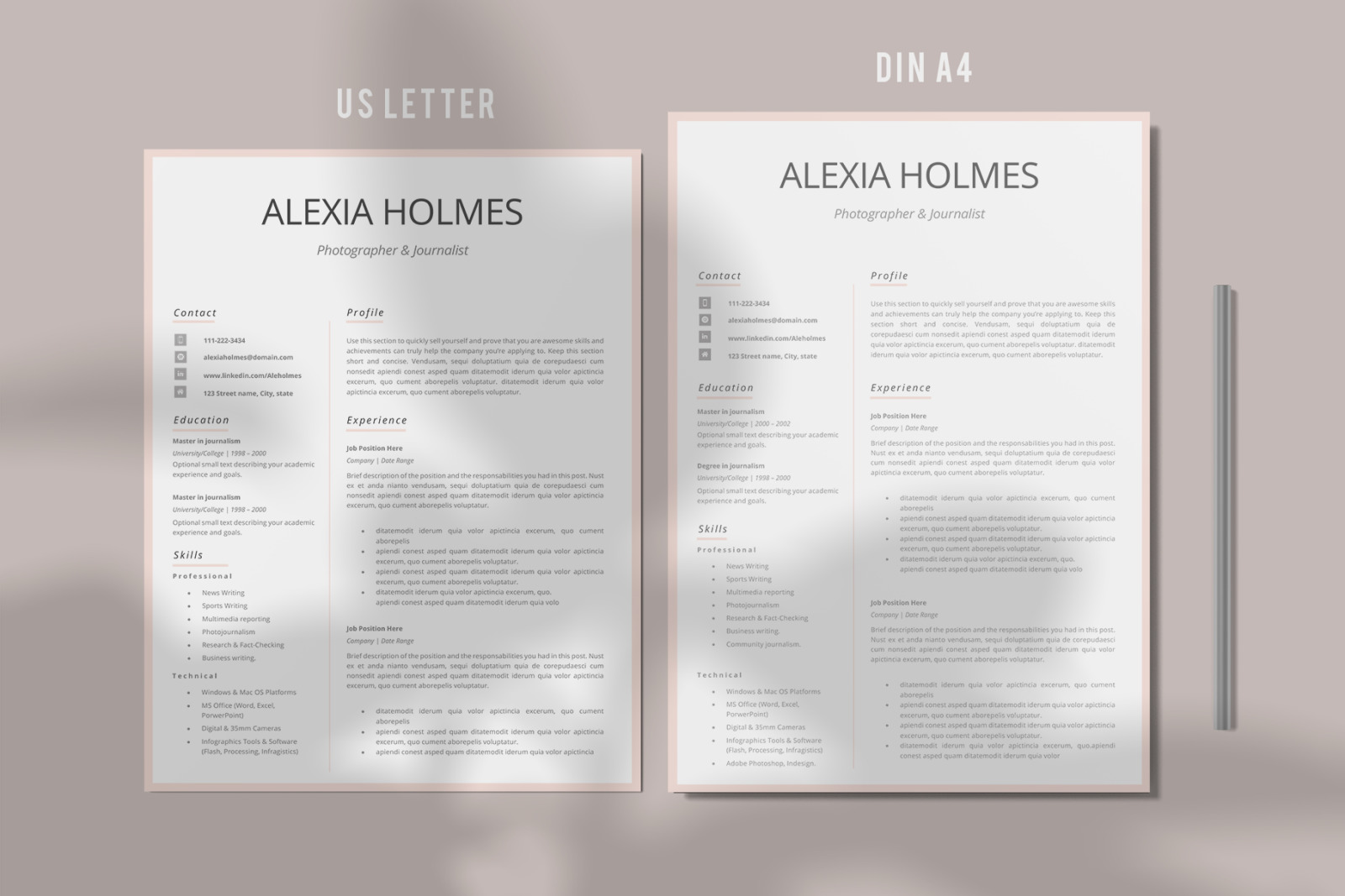 Modern Resume Design + Cover Letter Example + References + Tips. Curriculum for MS Word and Pages