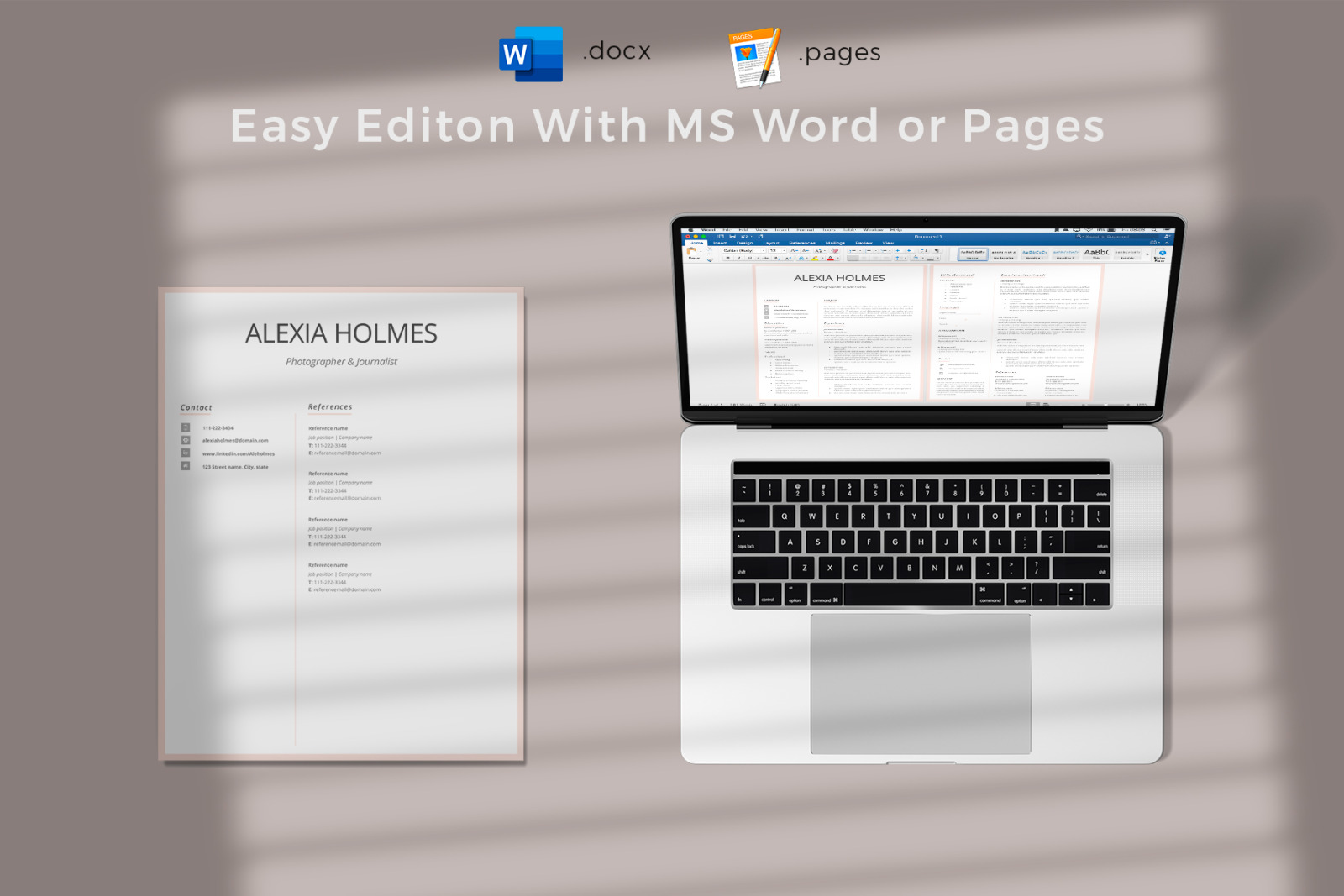 Modern Resume Design + Cover Letter Example + References + Tips. Curriculum for MS Word and Pages Modern Resume Design + Cover Letter Example + References + Tips. Curriculum for MS Word and Pages