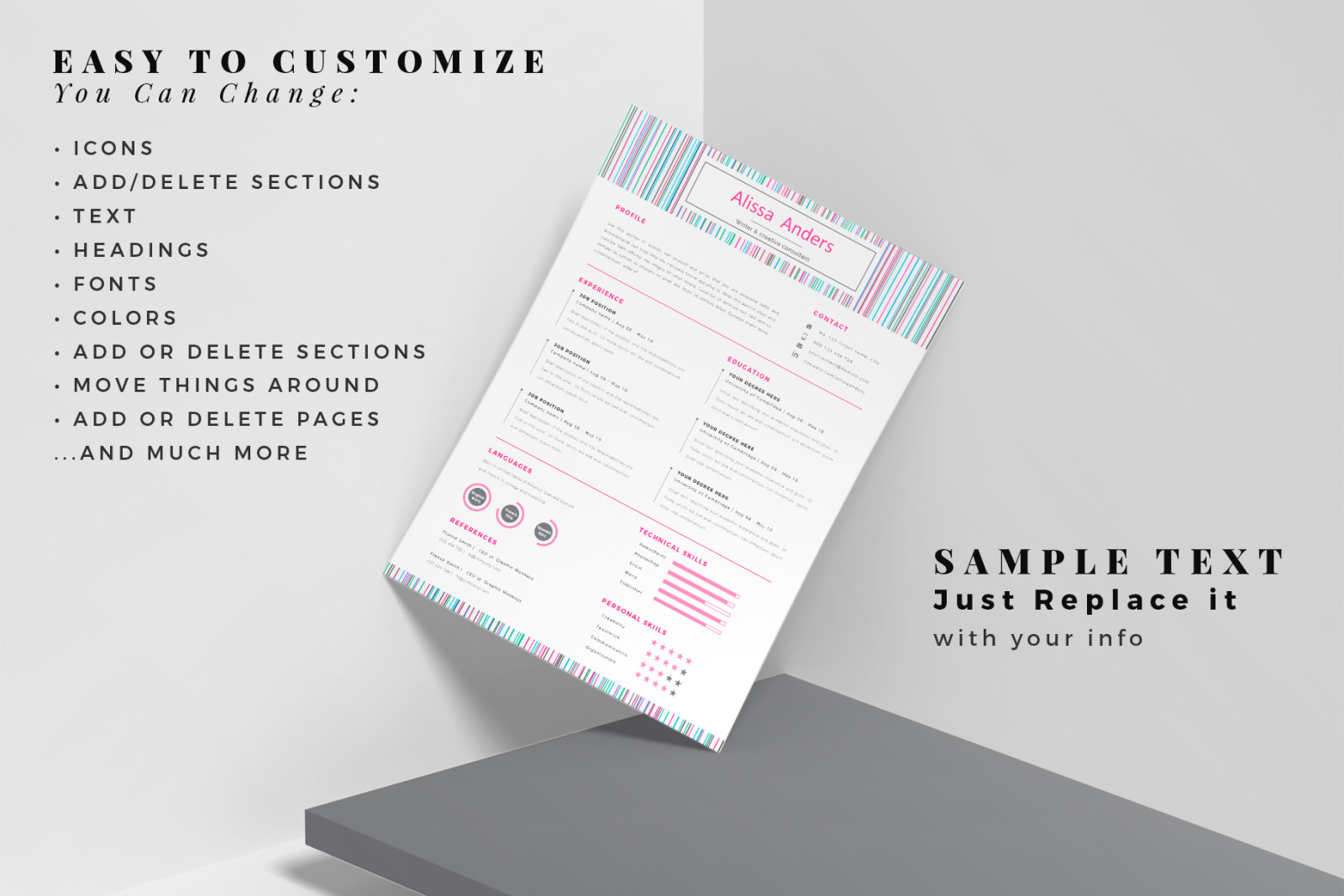1 Page Resume Template, CV for Word and Pages. Creative Resume With Cover Letter and References 1 Page Resume Template, CV for Word and Pages. Creative Resume With Cover Letter and References
