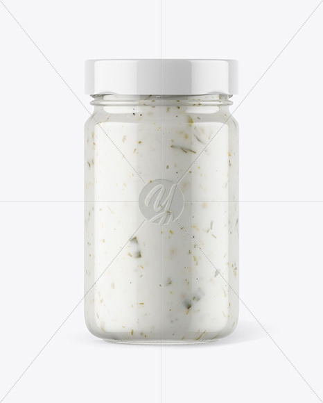 Clear Glass Jar with Garlic Sauce Mockup