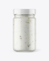 Clear Glass Jar with Garlic Sauce Mockup