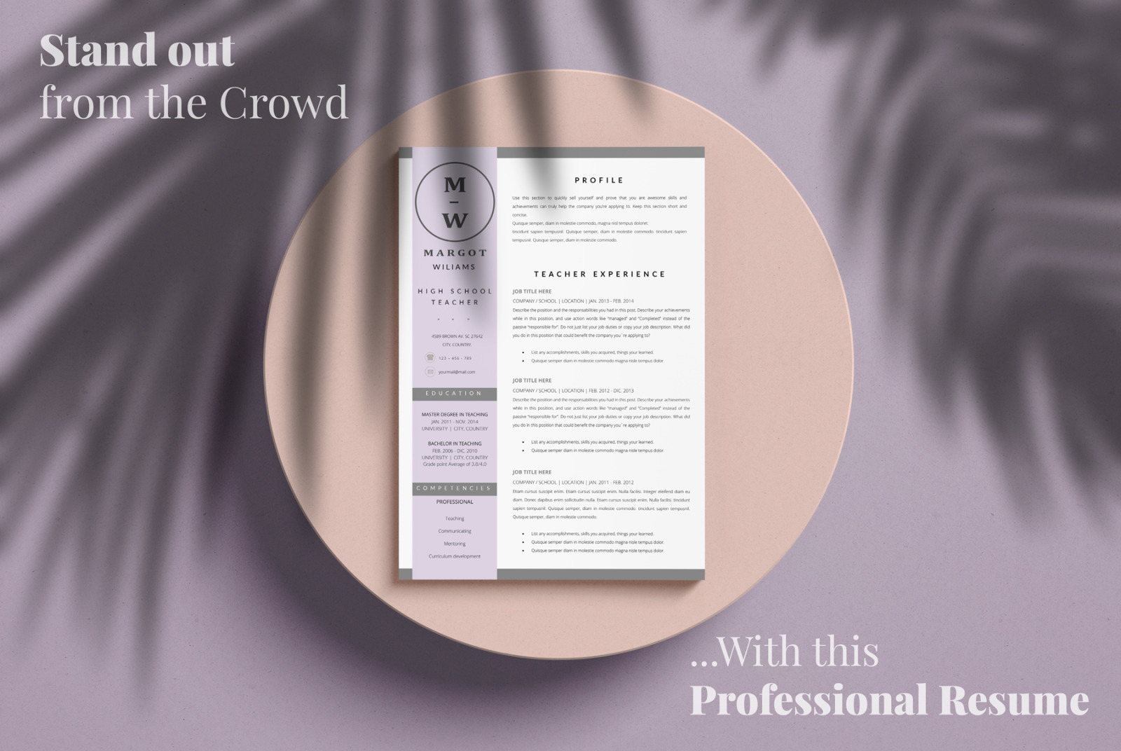 High School Teacher Resume Template for Microsoft Word &amp; Apple Pages, With Cover letter &amp; References