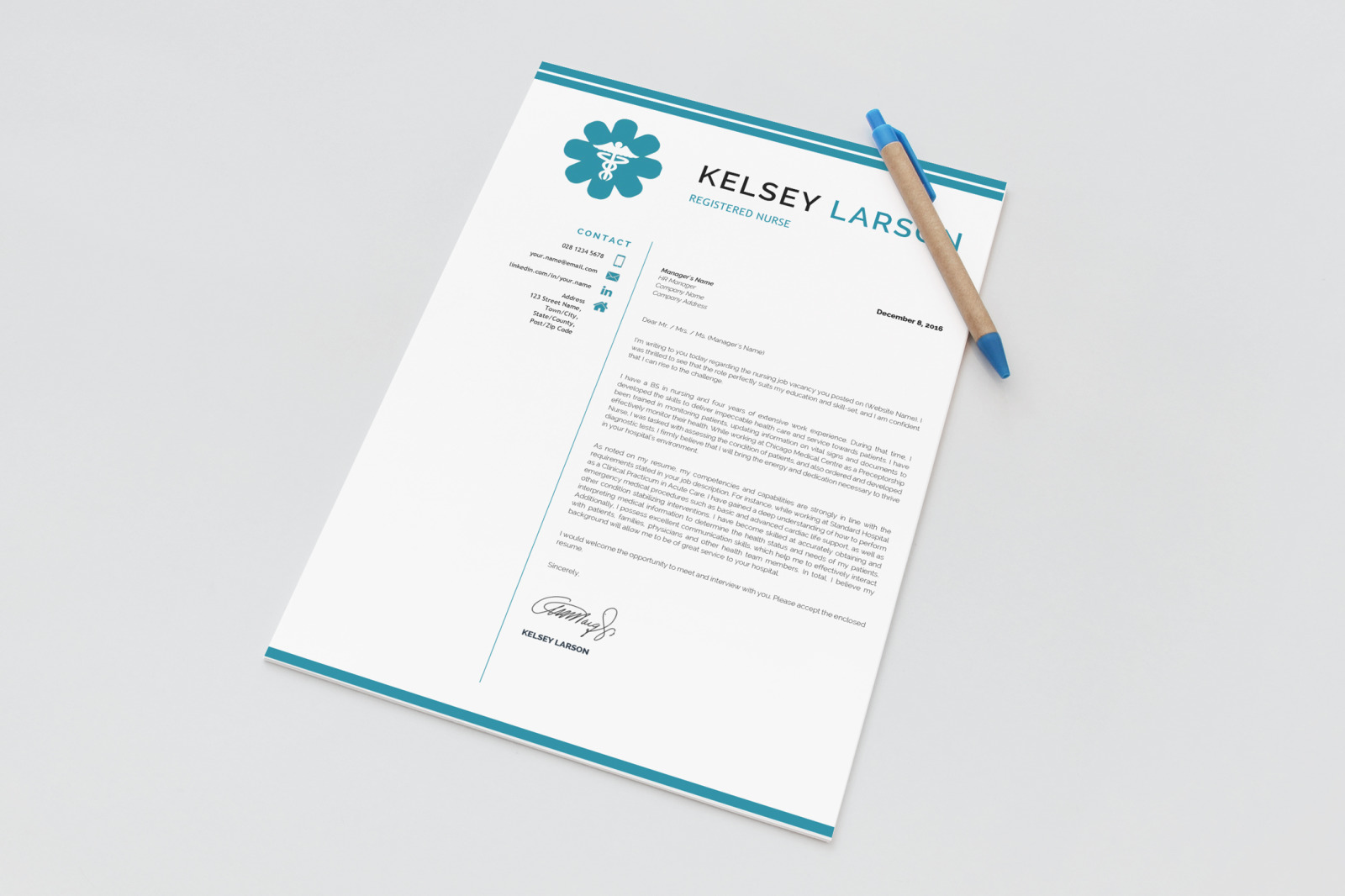 Nurse Resume Template. Pharmacy Resume, CV for Word and Pages + Cover Letter format and References