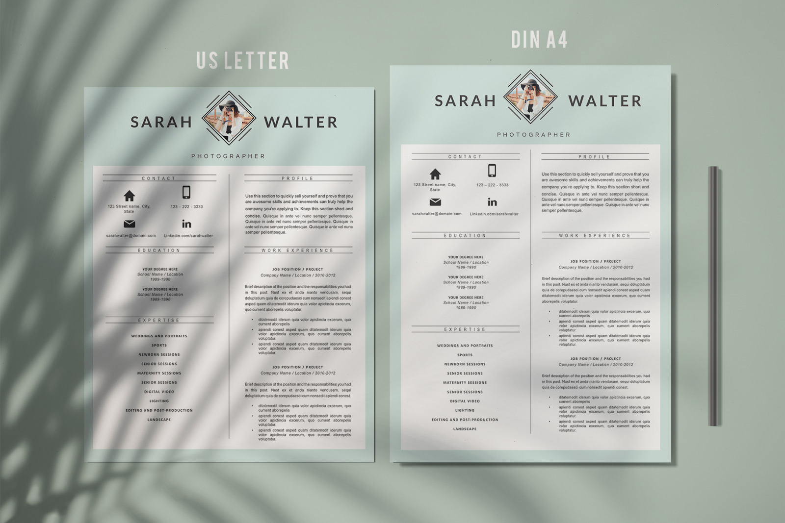 Modern and Creative Resume template for Pages. MS Word Resume + Cover Letter format + References