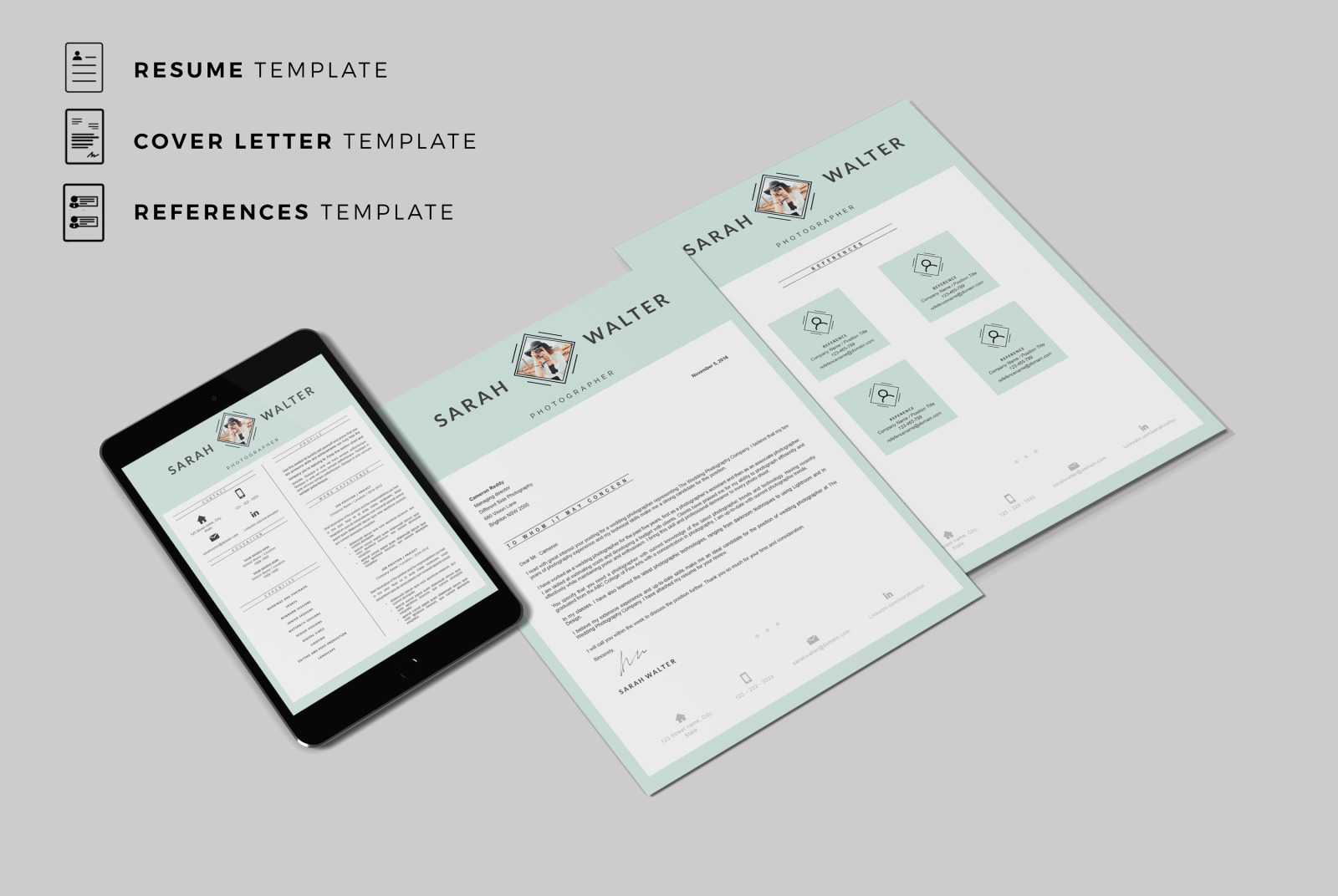 Modern and Creative Resume template for Pages. MS Word Resume + Cover Letter format + References