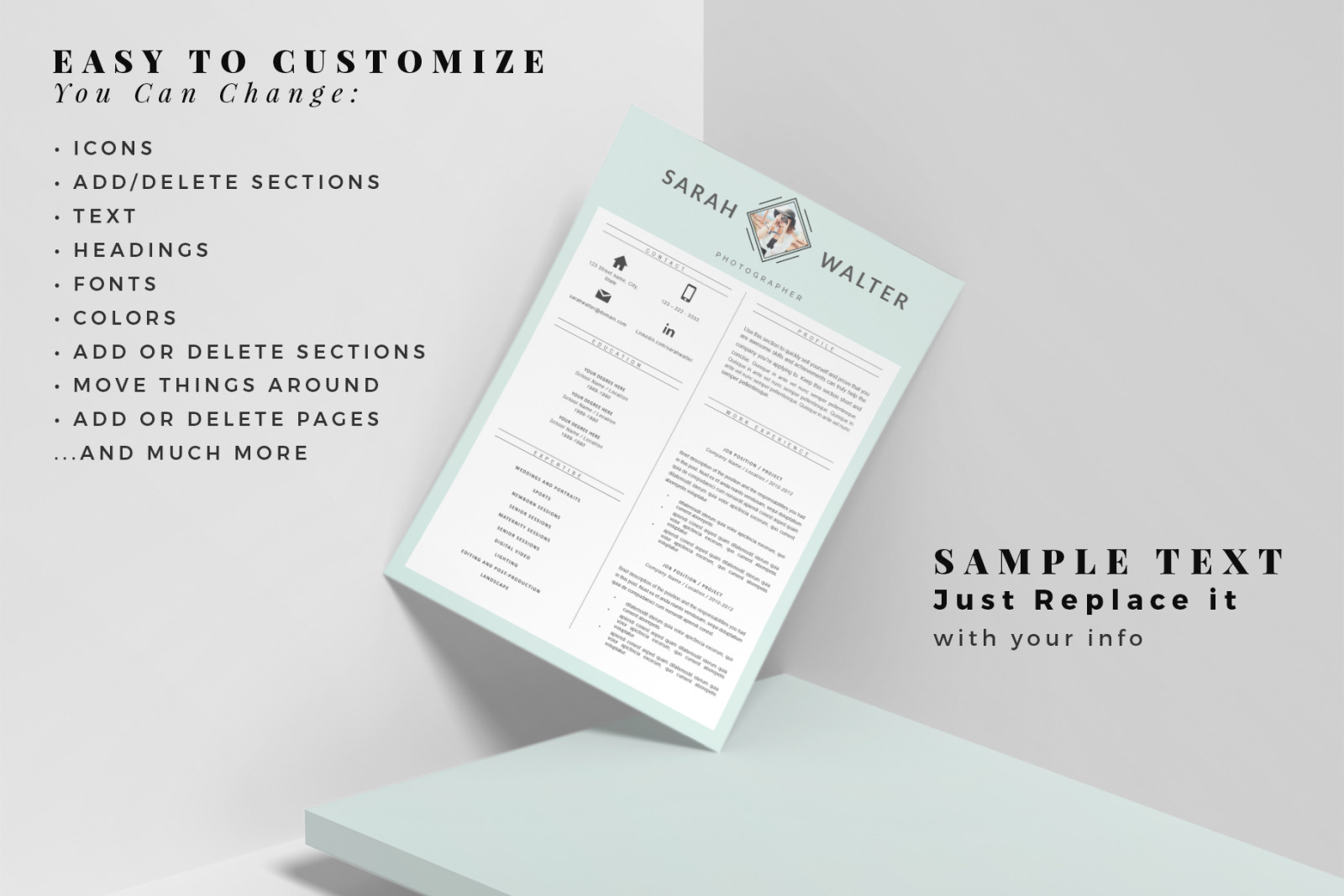 Modern and Creative Resume template for Pages. MS Word Resume + Cover Letter format + References