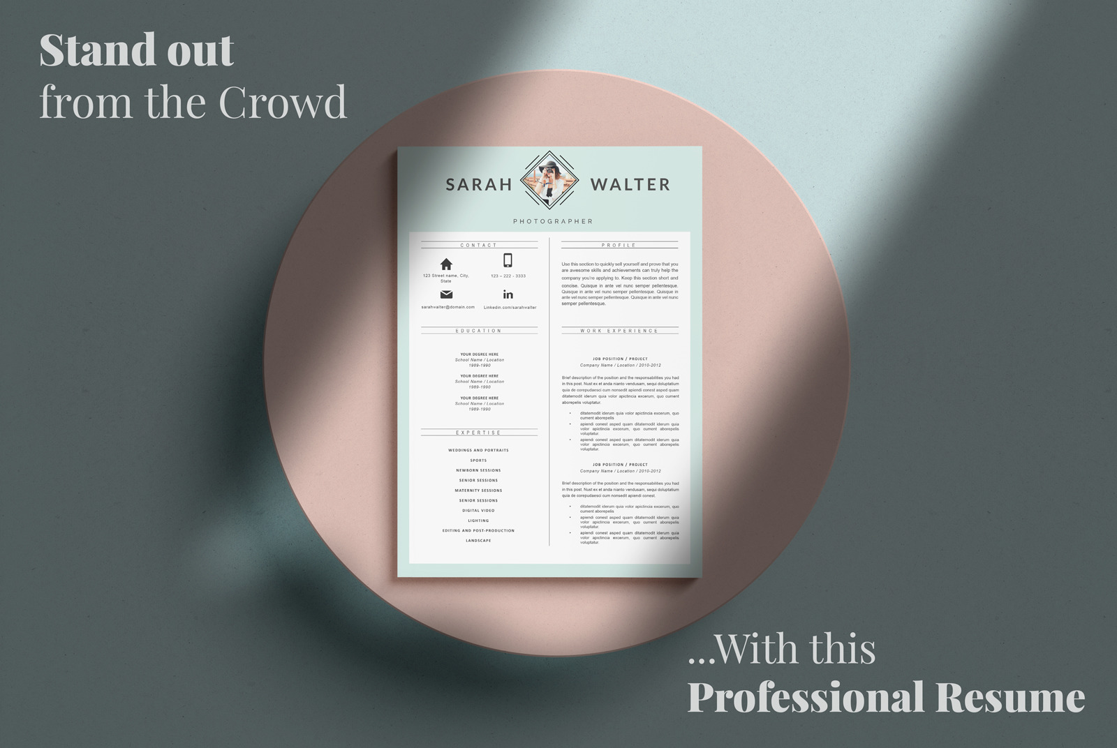 Modern and Creative Resume template for Pages. MS Word Resume + Cover Letter format + References