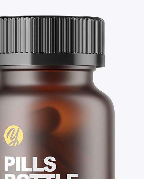 Frosted Amber Pills Bottle Mockup