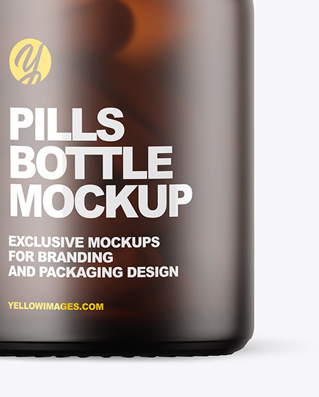 Frosted Amber Pills Bottle Mockup